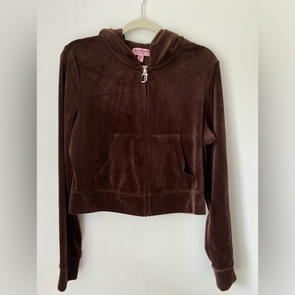 Juicy Couture Track Jacket Women’s Large Velour Zip Up Chocolate Brown Y2K